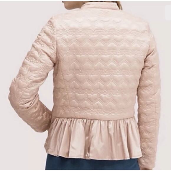 KATE SPADE Reversible Quilted Heart Satin Black Pink Ruffle Hem Jacket Coat M - Picture 2 of 16